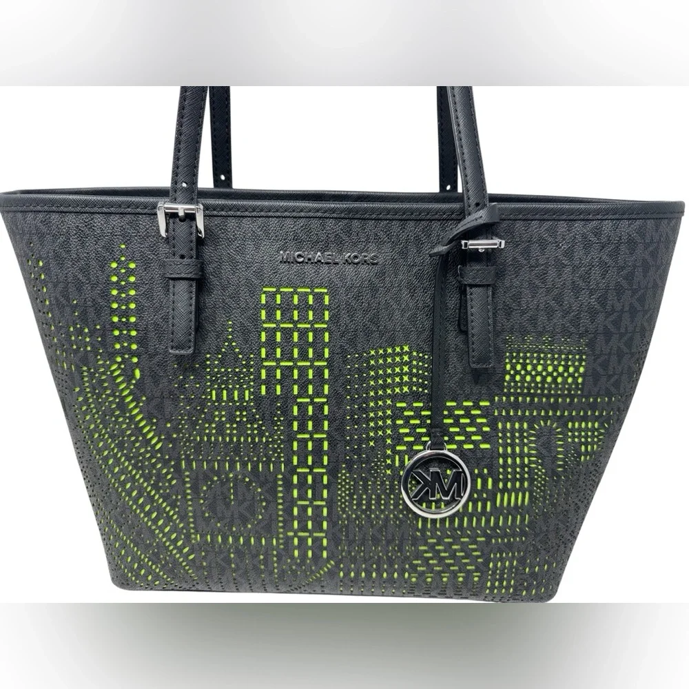 MK‎ Michael Kors Black London Tote Limited Edition Novelty Neon Signature Bag